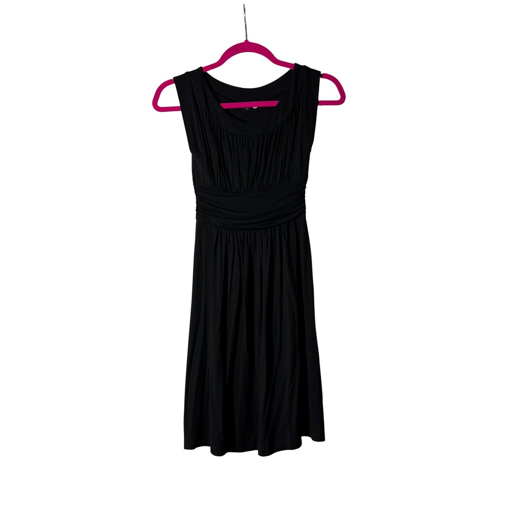 ModCloth Womens XS Black Sleeveless Ruched Waist Jersey‎ Knit Fit Flare Dress